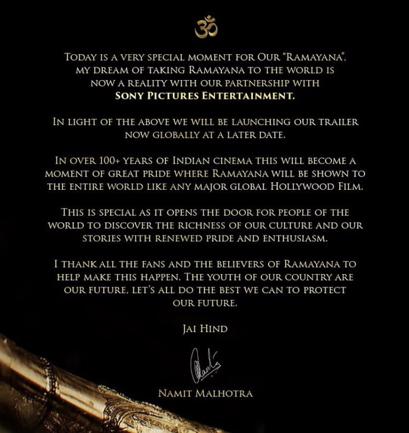 premkinaiyyaaa's tweet photo. breaking 🚨

- ramayana trailer digital release has been postponed

- sony pictures will distribute #Ramayana internationally https://t.co/iIwx00dCdq