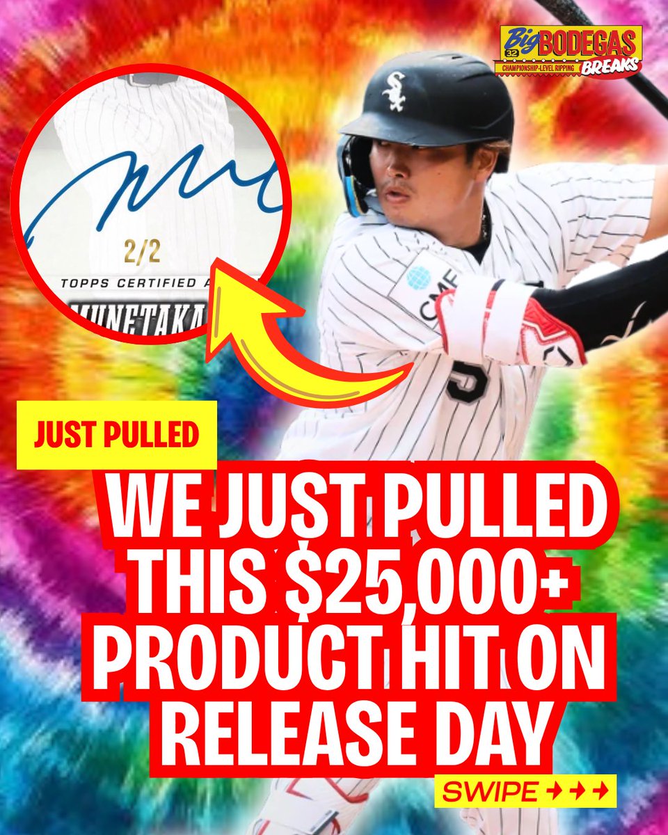 bigbodegasbreak's tweet photo. 🚨🌈 WE JUST PULLED ONE OF THE BIGGEST CARDS OUT OF TOPPS CHROME DELIGHT ON RELEASE DAY🌈 🚨

 The Topps Chrome rookie autograph set of Munetaka Murakami will be considered his BEST rookie cards ever 

🚨Championship-Level Ripping only at Big Bodegas Breaks on Fanatics Live 🚨 https://t.co/ql63iAugfR