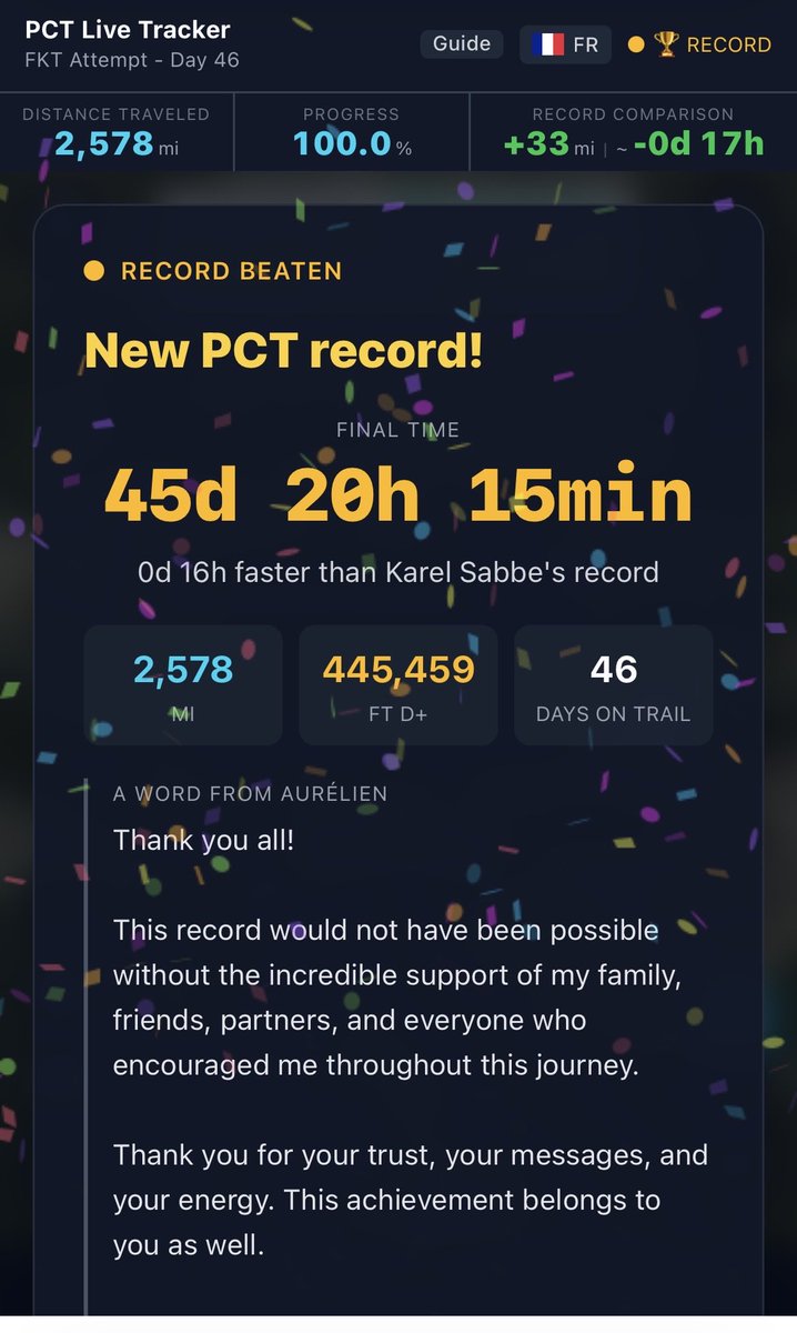FastestKnown's tweet photo. Congrats Aurelien Sanchez - pending FKT verification https://t.co/DZRs3EP0hn