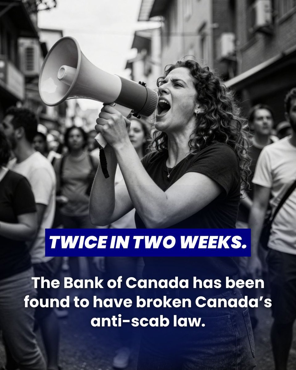 PresidentCLC's tweet photo. Anti-scab law exists to protect workers’ right to strike and ensure fair collective bargaining. The Bank must stop using scab labour, comply with the rulings and return to the bargaining table.

Full statement and letter: https://t.co/iogkw9hLHv #canlab https://t.co/6abOd7fbLb