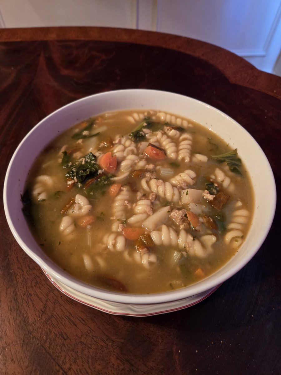 centerepublican's tweet photo. I seriously need to get to the market. Tonight was clean out the fridge Italian wedding soup ish. It was better than I hoped. What are you having? #Vegan #GoVegan #veganfood #veganeats #veganaf #dinner https://t.co/bKDmaIBNUT