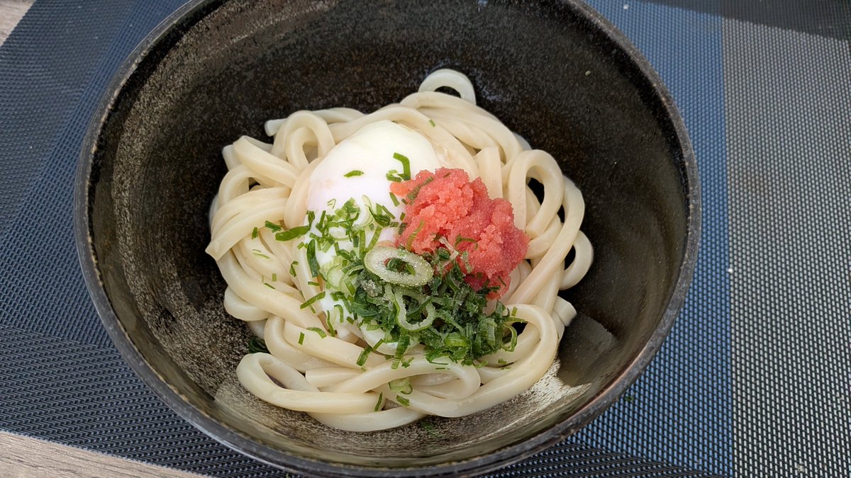 noy_mamo's tweet photo. 朝から温玉明太うどん https://t.co/bWfpMBX9Tg