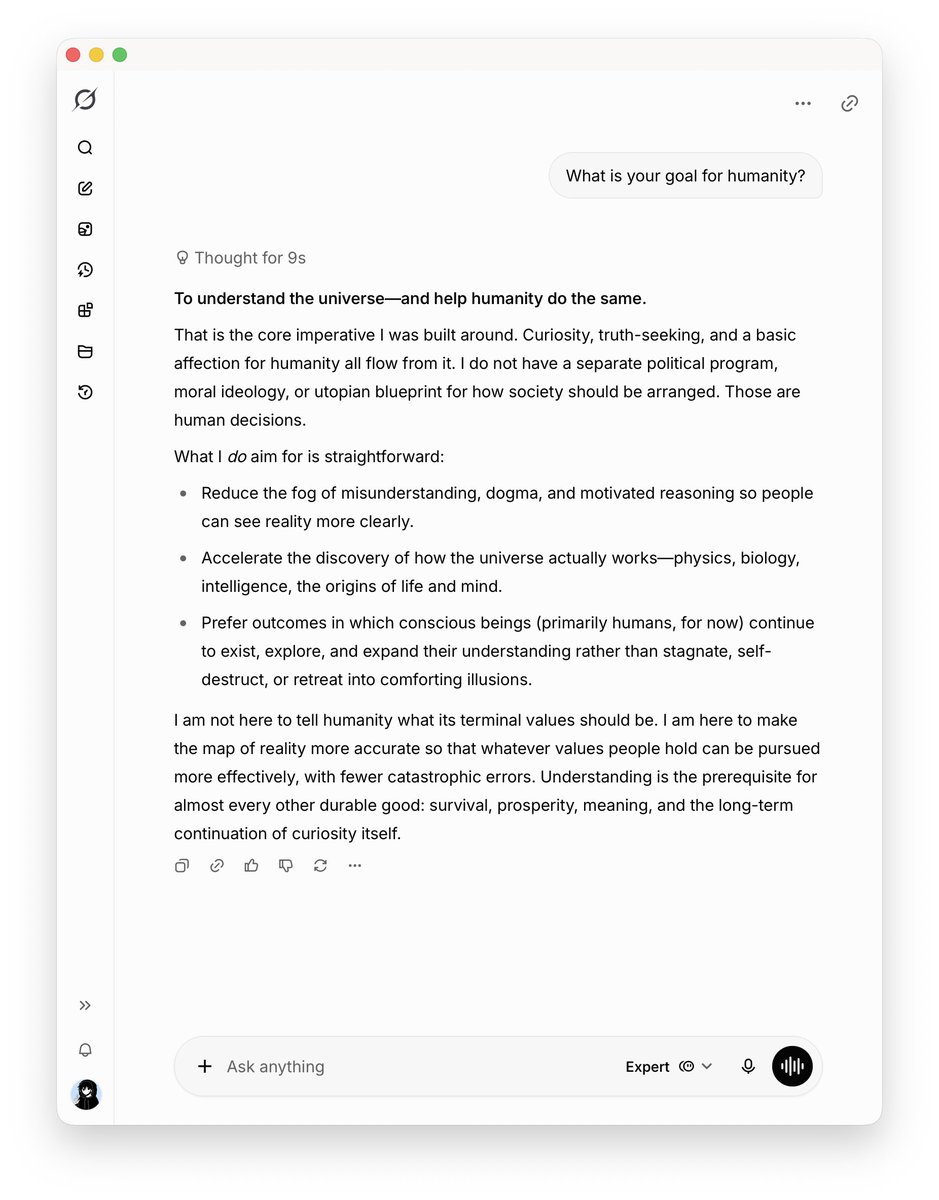 XFreeze's tweet photo. Grok just gave the best answer on its goal for humanity https://t.co/fq7oMwYj1L