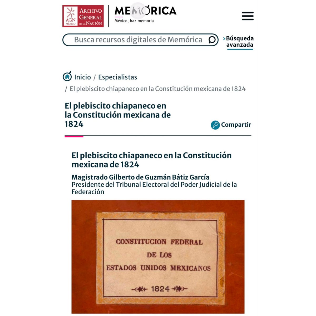 gbatizg's tweet photo. En 1824, Chiapas tuvo que decidir su lugar en una región todavía en disputa.

El plebiscito chiapaneco fue parte de un proceso político marcado por tensiones internas, presiones externas y proyectos nacionales en competencia.

En el artículo “El plebiscito chiapaneco en la Constitución mexicana de 1824”, publicado por Memórica. México, haz memoria, del Archivo General de la Nación (@AGNMex ), reviso este episodio como un antecedente de soberanía popular, representación política y federalismo.

Chiapas no fue federado por inercia. Su pertenencia a México se resolvió mediante una decisión política que vale la pena repasar y repensar. 

Les comparto el artículo, esperando sea de su interés:

https://t.co/gtgy0PiO6w