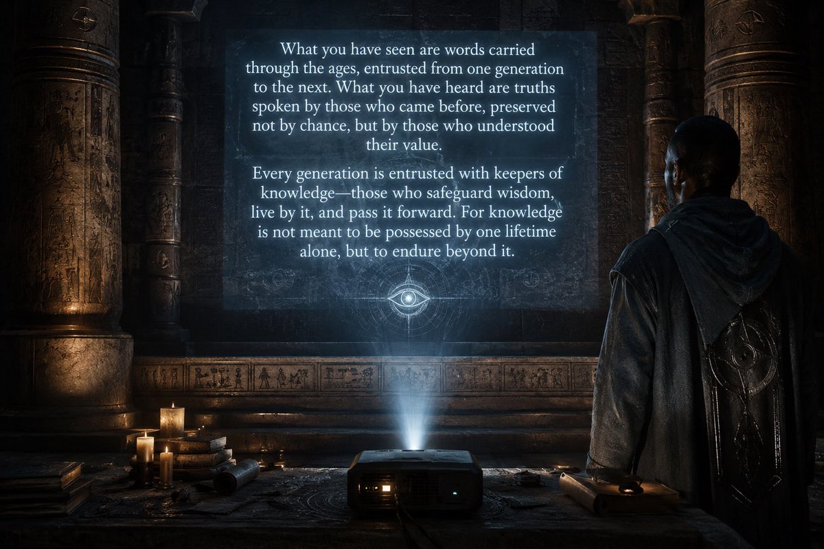 THAEDLIGHT's tweet photo. What you have seen are words carried through the ages, entrusted from one generation to the next. What you have heard are truths spoken by those who came before, preserved not by chance but by those who understood their value.

Every generation is entrusted with keepers of knowledge—those who safeguard wisdom, live by it and pass it forward. For knowledge is not meant to be possessed by one lifetime alone but to endure beyond it.
@ILLUMINATIAM