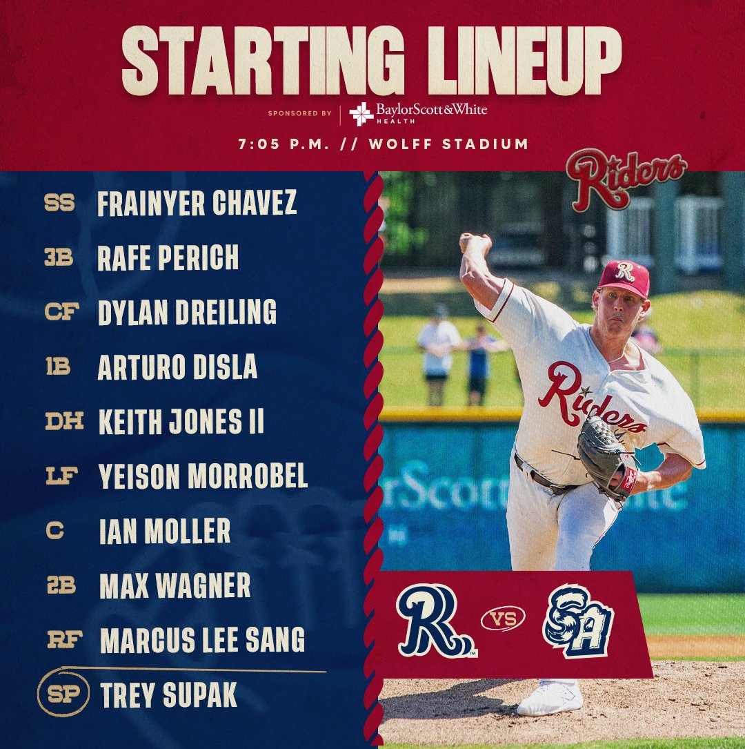 RidersBaseball's tweet photo. Trey Supak is back on the hill for Frisco in game 3!

Tune in:
📻 https://t.co/OcCbECXtLk
@bswhealth | #LetsRide https://t.co/UHHa63S0Ke