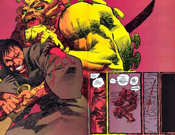 FacundoMaceira's tweet photo. Siempre me llamó la atención la similitud en la composición de estas dos viñetas. A la derecha, Goku vs Piccolo jr (1989). a la izquierda, Ronin de Frank Miller (1998), el samurai atravesándose a sí mismo y al demoño, la misma forma en la que Gokú derrote a Raditz en DBZ. https://t.co/XTWqRxuZYP