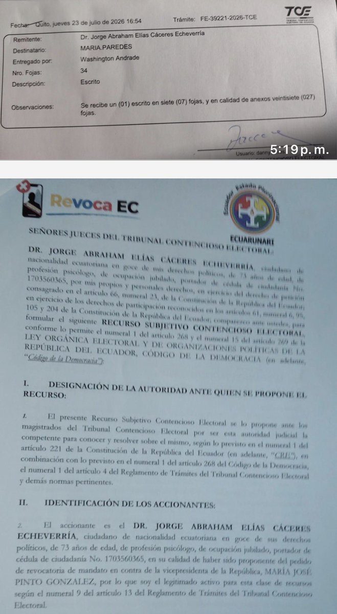 Drwandradee's tweet photo. PRESENTADOS LOS RECURSOS
Cumpliendo lo dispuesto por la Plataforma Ciudadana para la REVOCATORIA del Mandato a NOboa y Pinto, conforme lo anunciado en la rueda prensa, ingresamos dentro del término legal, en el @TCE_Ecuador las impugnaciones a las espurias resoluciones del CNE, que en primera instancia negaron la entrega de los formularios para la recolección de firmas. 
✍️ La pelea es peleando! y por ello los ciudadanos nos autoconvocamos a ejercer nuestro derecho a la resistencia de manera pacífica pero firme. 
#ElPoderEsDelPueblo🇪🇨
#LaUnidadHaceLaFuerza💪
#NOboaTieneMiedo 
#LaRevocatoriaNOboaPintoVa 
Pd: ahora con más fuerza para defender el Campo Sacha 
#SachaNoSeVendeSeDefiende
