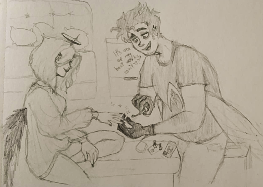 pudiinSam's tweet photo. Day 3: Lute gets hurt, Adam attack ⟶ a mosquito bit Lute jA- // Day 4: An ordinary day in Heaven ⟶ Adam paints Lute’s nails bc he's a good bf ⊹₊⋆
˗ˏˋ ♡ ˎˊ˗
#guitarspearweek #guardrockweek #guitarspearweek2026 #guardrockweek2026 #guitarspear https://t.co/HGQkM5SVmC