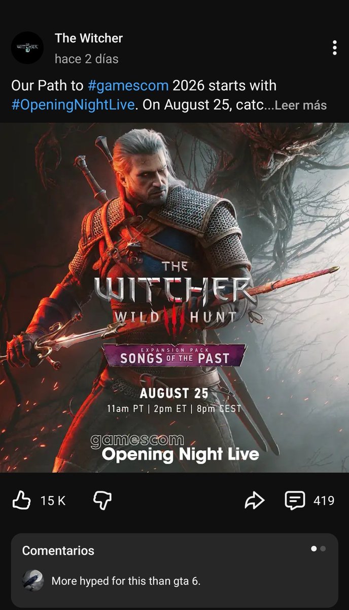 P0PTWIST's tweet photo. Acaban de anunciar una nueva expansion para The Witcher 3🙀 https://t.co/GbPfsskUdw