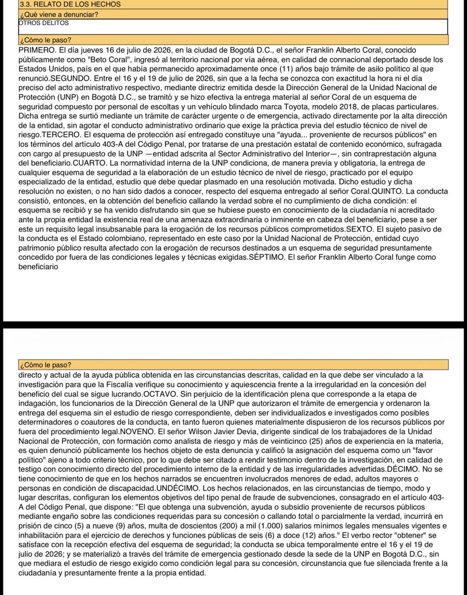 ByViral24's tweet photo. 🔴🇨🇴 PRIMICIA: Denuncian ante la Fiscalía a Beto Coral @Betocoralg por presunto fraude de subvenciones, tras recibir un esquema de seguridad de la UNP que, según la denuncia, habría sido entregado sin el estudio técnico de riesgo exigido. https://t.co/CjLREuSNfX