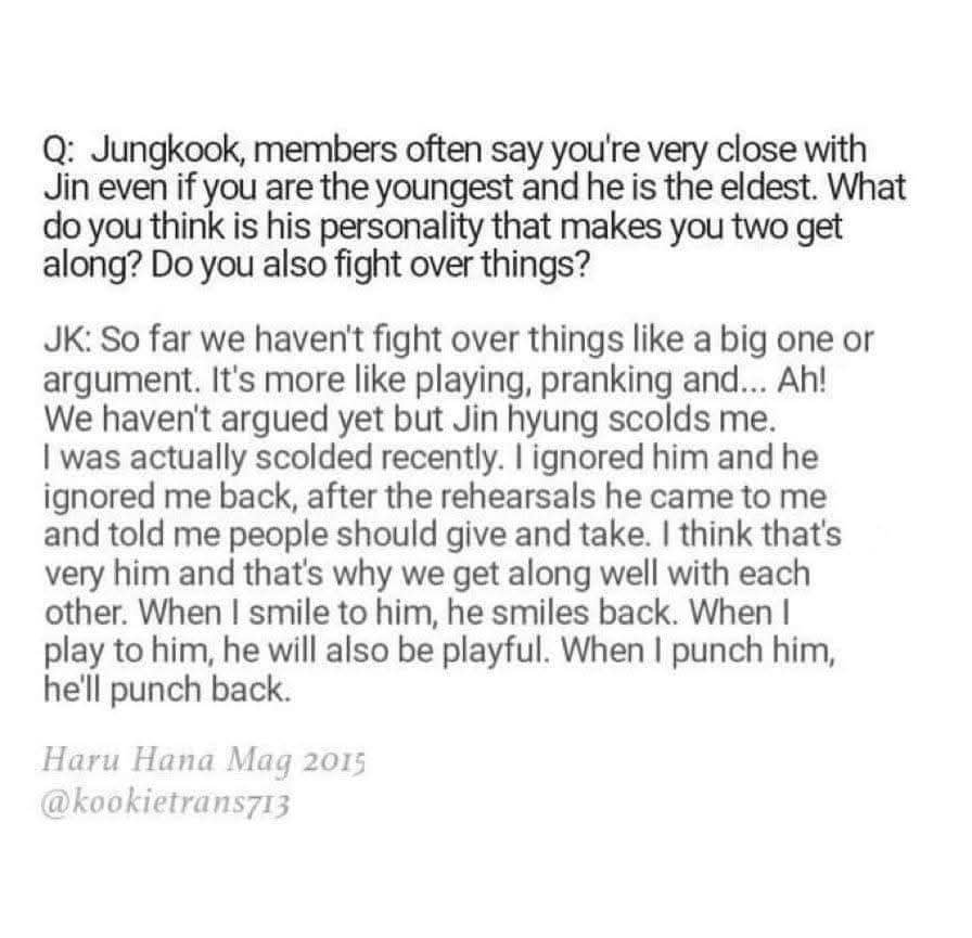 nanskap's tweet photo. Reminded me of this interview when JK said Seokjin told him that people should give and take 🥹 https://t.co/gihWtzBbN3