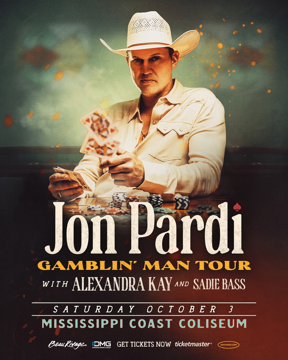 BeauBiloxi's tweet photo. Tickets are officially on sale!

Jon Pardi is bringing an incredible night of country music to the Mississippi Coast Coliseum on Saturday, October 3, and we're proud to partner with the Mississippi Coast Coliseum to bring this show to you!

Round up your friends, sing along to your favorite Jon Pardi hits, and get ready for a night you won't want to miss. Get your tickets here: https://t.co/14lBjoSm4e