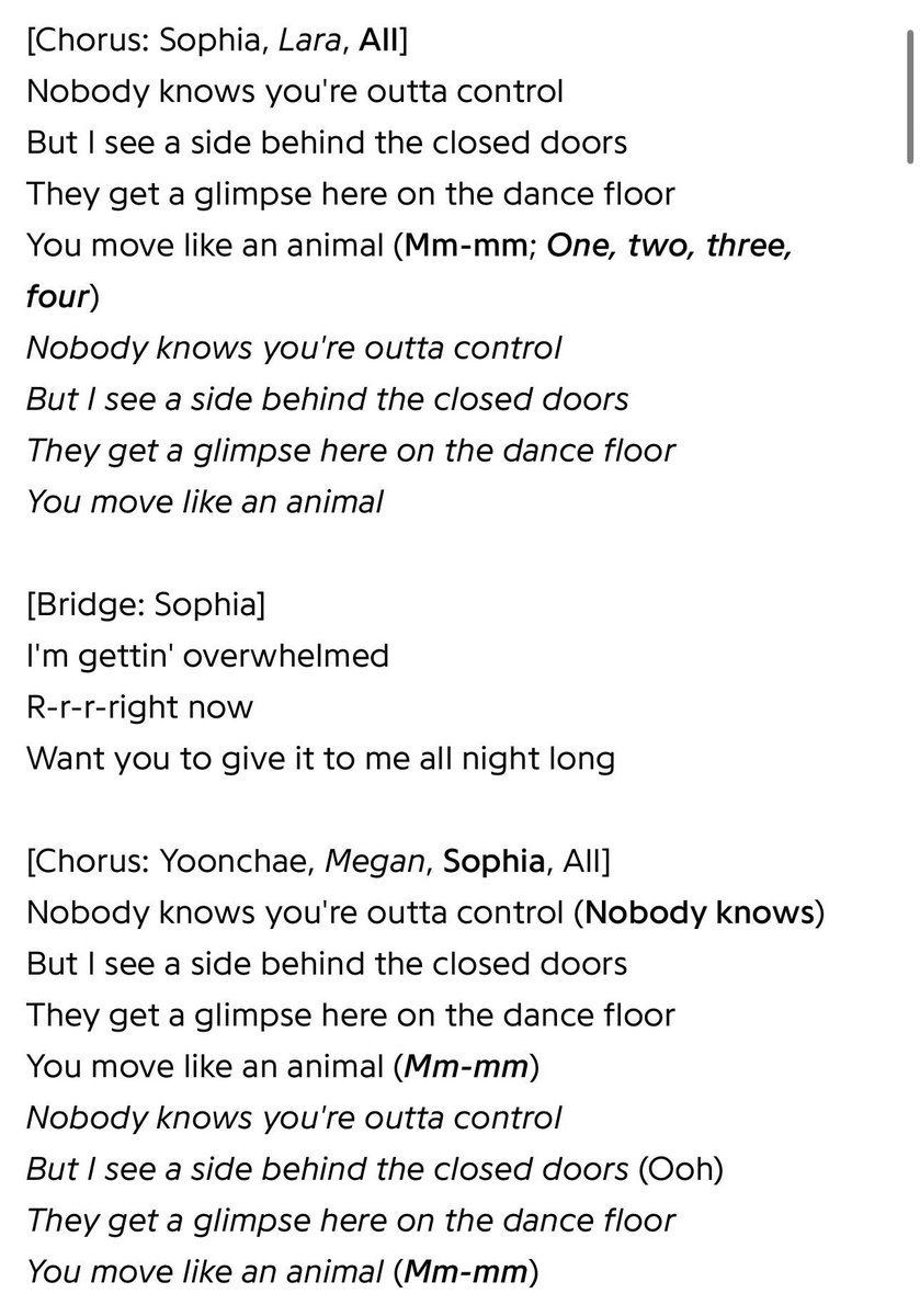 zoralaforteza's tweet photo. lyrics for animal bc the whole house is confused af on who sings what https://t.co/IWWj7W7QYY