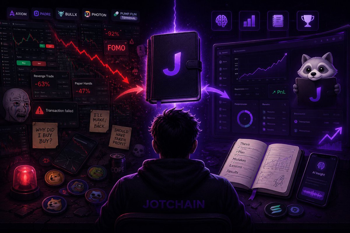 jotchain's tweet photo. The average Solana trader doesn't lose money because they're "bad."

They lose money because they're learning through expensive mistakes.

Every misclick. Every FOMO entry. Every revenge trade.

That's tuition.

A thread 🧵👇 https://t.co/uJrUECkKyy