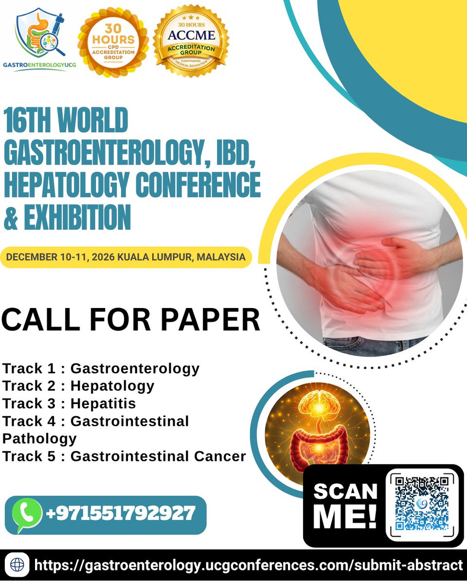 GastroUCG's tweet photo. Call for Papers  
The 16th World Gastroenterology, IBD, Hepatology Conference &amp; Exhibition, taking place from December 10–11, 2026, in Kuala Lumpur, Malaysia.

https://t.co/hM6FBUlqpw https://t.co/rylAMDZ5eR

 #Gastroenterology #IBD #Hepatitis https://t.co/KzavsJujBU