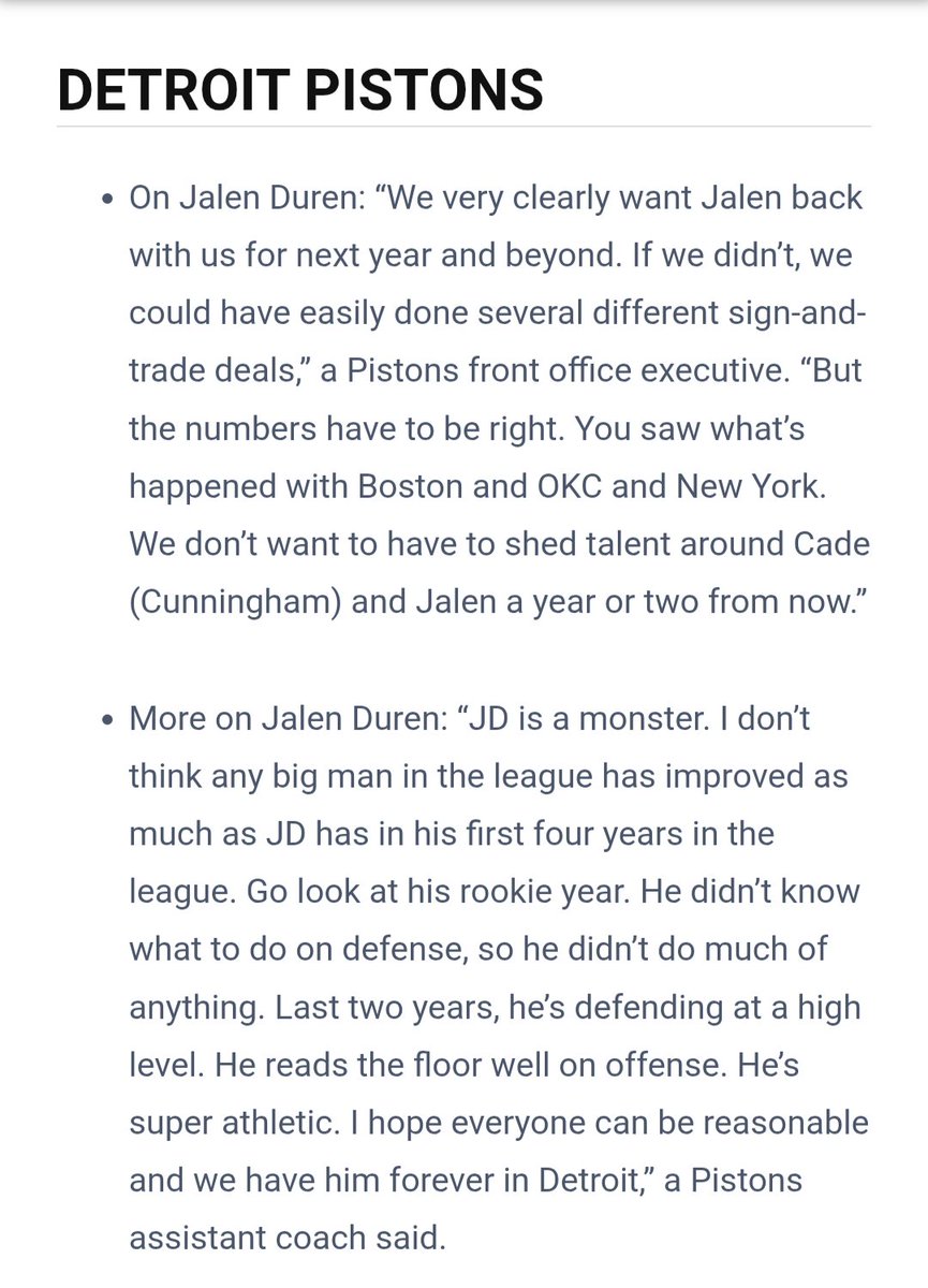 lazchance's tweet photo. I hate aligning with a FO over a player but publicly (press conferences) and semi-privately (stuff like this from @KeithSmithNBA) the Pistons are saying all the right things.

JD and his representation gotta stop bullshitting, come get this $38 million, and let's make the Finals. https://t.co/JhpN8sRNbY