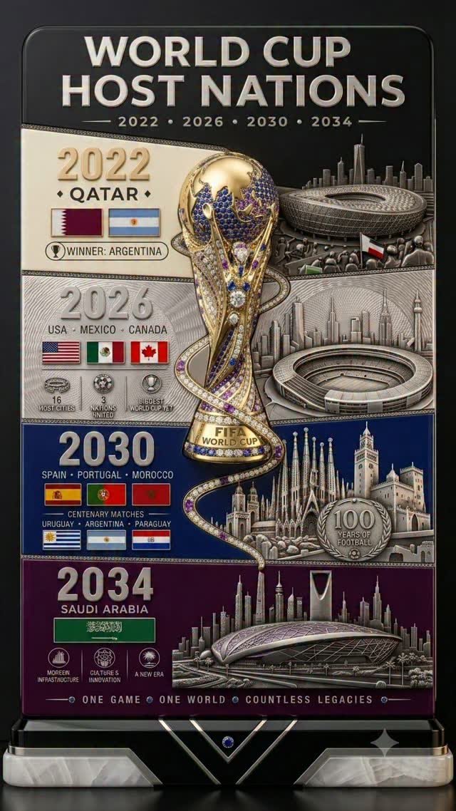 NnamdiHQ_'s tweet photo. The 2030 FIFA World Cup will make history. 🌍🏆

Main hosts:
🇪🇸 Spain
🇵🇹 Portugal
🇲🇦 Morocco

To celebrate the 100th anniversary of the first FIFA World Cup, three opening matches will also be played in:

🇺🇾 Uruguay
🇦🇷 Argentina
🇵🇾 Paraguay

A World Cup across 6 nations and 3 continents—the first of its kind. 

Football truly unites the world. 🌎⚽