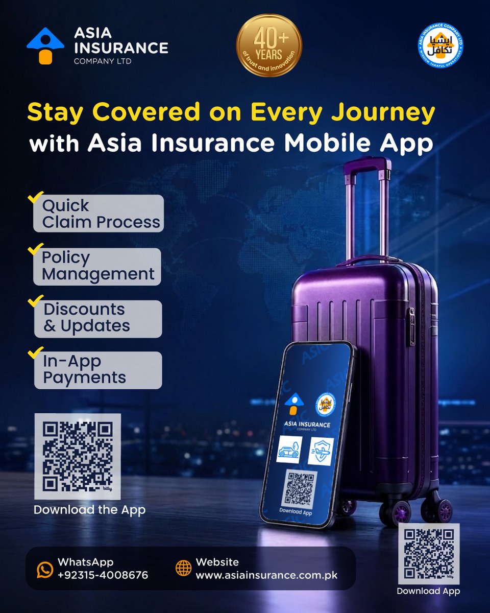 AsiaInsuranceP's tweet photo. Insurance that moves with you. 🚗✈️
Manage policies, file claims, and get real-time updates-all in one app.

📲 Download: https://t.co/JBHXA9OzZb
💬 WhatsApp: https://t.co/PzdLCcrwdv

#AsiaInsurancePakistan #MobileApp #TravelInsurance #MotorInsurance https://t.co/8BSvRb5fFH