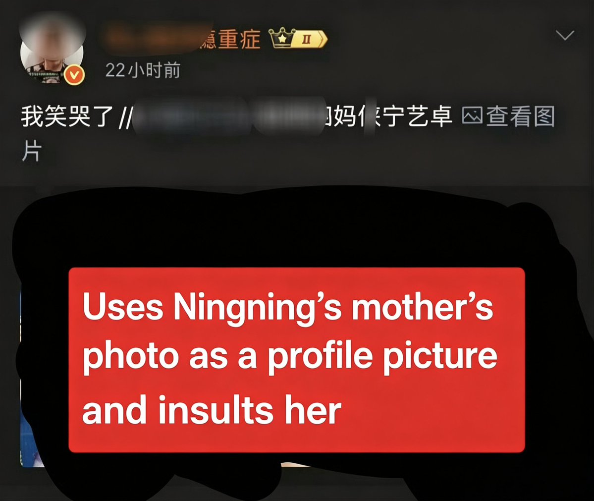 imneoying's tweet photo. When will Karina bar realize Ningning warned antis, not Karina herself? Ning fans didn’t want to drag Karina into, but Karina bar keeps rumoring to whitewash the warned big fan — one of those who spread Ningning’s mom pics, with comments full of insults to Ningning &amp; her family. https://t.co/aPGxdQHQVE