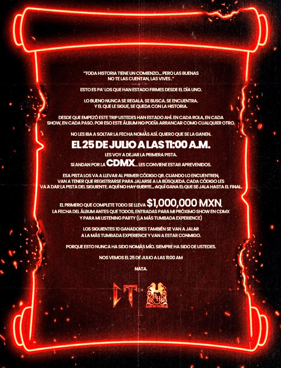 tumbaditow's tweet photo. Natanael Cano estará regalando 1 MILLÓN de pesos a la persona que descubra la fecha de su próximo álbum. https://t.co/XKl5q2rV7n