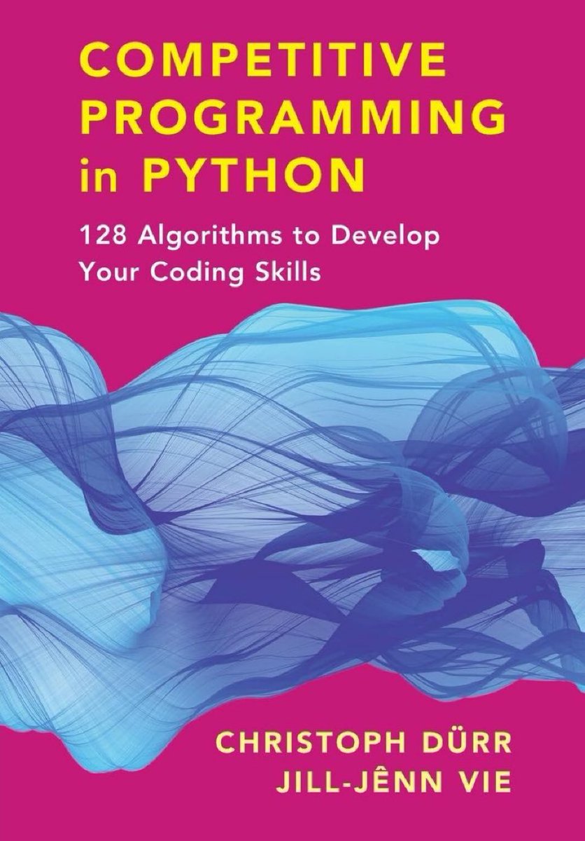 KirkDBorne's tweet photo. Competitive Programming in Python — 128 Algorithms to Develop Your Coding Skills: https://t.co/GX5fe9Oaqb

"Classic problems like Dijkstra's shortest path algorithm and Knuth-Morris-Pratt's string matching algorithm are featured alongside lesser known data structures like Fenwick trees and Knuth's dancing links. The book provides a framework to tackle algorithmic problem solving, including: Definition, Complexity, Applications, Algorithm, Key Information, Implementation, Variants, In Practice, and Problems. Python code included in the book and on the companion website."
-Amazon summary