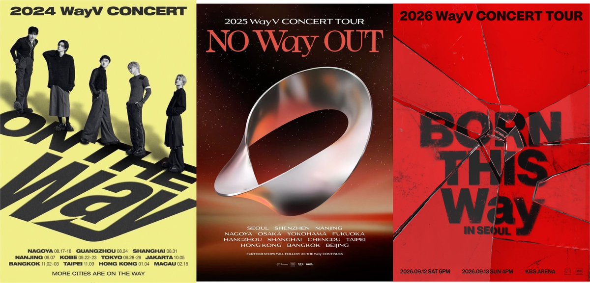 rubahostrali's tweet photo. 2024 WayV CONCERT <ON THE Way>
2025 WayV CONCERT <NO Way OUT>
2026 WayV CONCERT <BORN THIS Way>

#WayV #威神V https://t.co/kX0WBzCuhq