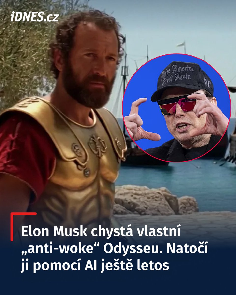 iDNEScz's tweet photo. Christopher Nolan si zfilmováním Homérova eposu Odyssea znepřátelil nejbohatšího muže světa Elona Muska. Ten se po dlouhodobé kritice Nolanovy filmové adaptace rozhodl vytvořit vlastní, historicky věrnější verzi s pomocí umělé inteligence.

👉 https://t.co/jtFZh8q7l9 https://t.co/rVmEsB0B8O