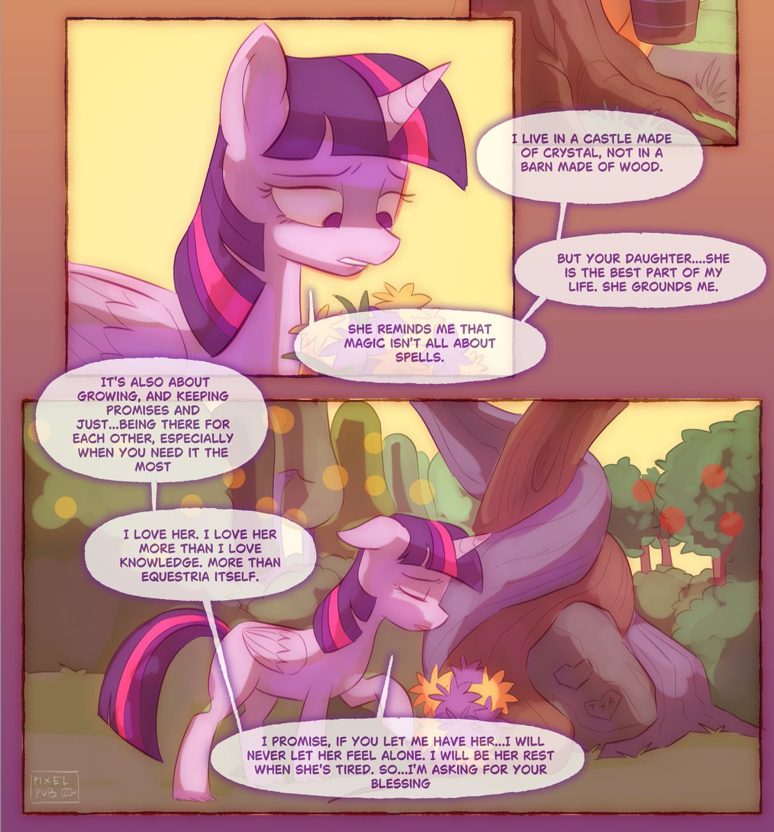 PixelPubPH's tweet photo. Somepony's Daughter (5k Special)
(1/2)
.
.
.
#twijack #mlp #twilightsparkle #applejack https://t.co/eUGppy5pid
