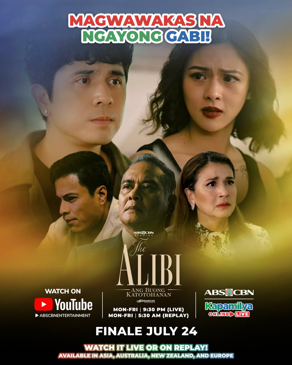 ABSCBN's tweet photo. Oras na para harapin ang reyalidad! 🤫⚖️
 
Mapapanood na ang HULING EPISODE ng #TheAlibiAngBuongKatotohanan LIVE NGAYONG GABI sa #KapamilyaOnlineLive! https://t.co/9I2kwQBxaq