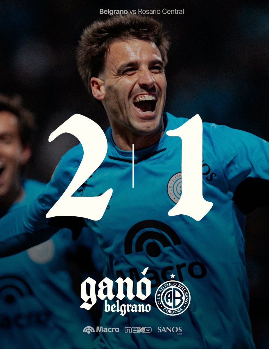 Belgrano's tweet photo. ¡GANÓ BELGRANOOOOO! ☠️⚽

Con goles de Uvita Fernández y Pancho G. Metilli, #Belgrano le ganó 2-1 a Rosario Central en Alberdi, por la primera fecha del Clausura.

#VamosBelgrano 🏴‍☠️ https://t.co/TODUMcptmp