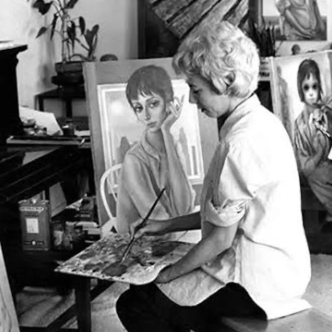 Indie5051's tweet photo. Margaret Keane demandó a su exesposo por robar sus obras, el juez pidió que ambos pintaran un cuadro en el tribunal.

Él alegó dolor en el hombro. Ella terminó la pintura en 53 minutos, desenmascarando el fraude y ganando el caso. https://t.co/ayVVbElVeA