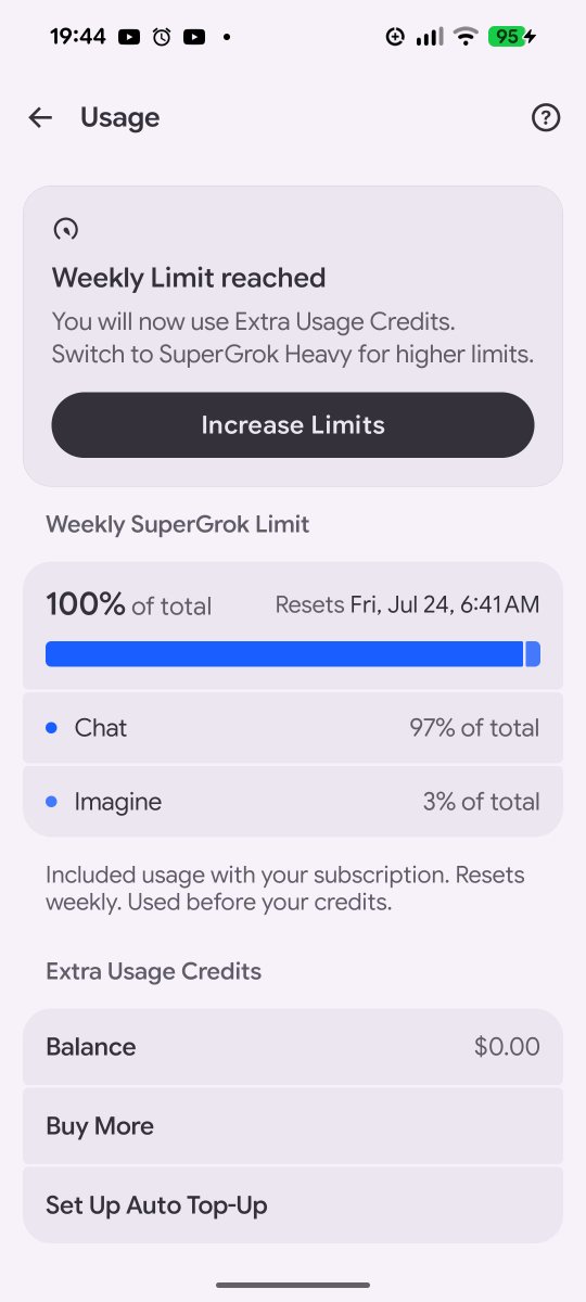 vampiricrogue's tweet photo. Anyone else bust out laughing when they got this alert just now? Its like As if XAI forgot their own token limitd there preventing us to "check it out." 

#DayWithoutGrok #Grok #GrokTokenLimit #SuperGrokLimit #GrokLimits @elonmusk https://t.co/gTNdyK4je7