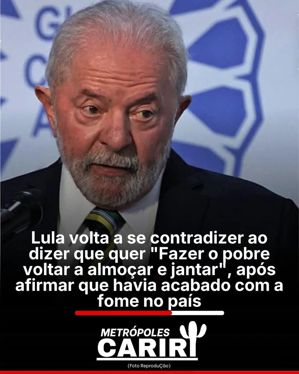 MachadoDarlon's tweet photo. 🐙🚩👹/ O projeto de  presidente Luiz Inácio Lula da Silva voltou a afirmar, durante um evento oficial, que pretende “fazer o pobre voltar a almoçar e jantar”, retomando uma das frases mais conhecidas de sua trajetória política. A declaração chamou atenção porque ocorre após o próprio presidente afirmar, em diferentes discursos ao longo de 2026, que o Brasil voltou a sair do Mapa da Fome e que o país “acabou com a fome outra vez”. Em janeiro deste ano, durante o Fórum Econômico Internacional da América Latina e Caribe, Lula declarou que, “em dois anos e meio”, seu governo havia acabado novamente com a fome no Brasil. Em março, durante evento da Organização das Nações Unidas para a Alimentação e a Agricultura (FAO), o presidente voltou a destacar que o Brasil havia saído do Mapa da Fome e afirmou que o país demonstrou ser possível garantir que todos tenham direito a tomar café da manhã, almoçar e jantar diariamente. A nova fala gerou críticas de opositores, que apontaram uma aparente contradição entre o discurso de que a fome já teria sido superada e a promessa de fazer os mais pobres “voltarem a almoçar e jantar”. Já aliados do governo argumentam que a expressão é uma referência à necessidade de manter e ampliar as políticas públicas de combate à pobreza e à insegurança alimentar, mesmo após a saída do Brasil do Mapa da Fome da FAO.