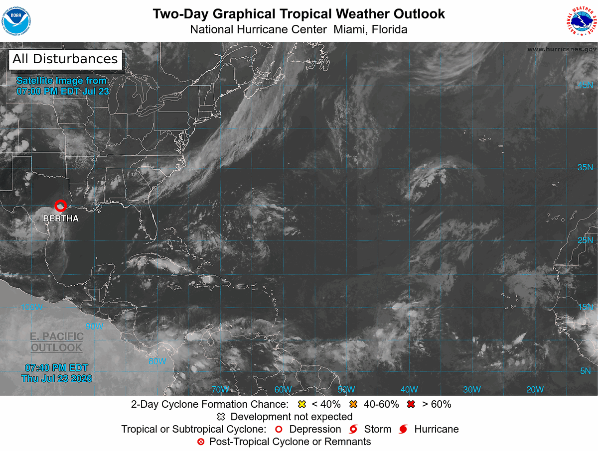 FZalfredo69's tweet photo. Depresión tropical BERTHA, así como su posible trayectoria para las próximas horas, en territorio del estado de Texas, como lo muestran las imágenes qué se anexan. https://t.co/mtSS8hz2hc