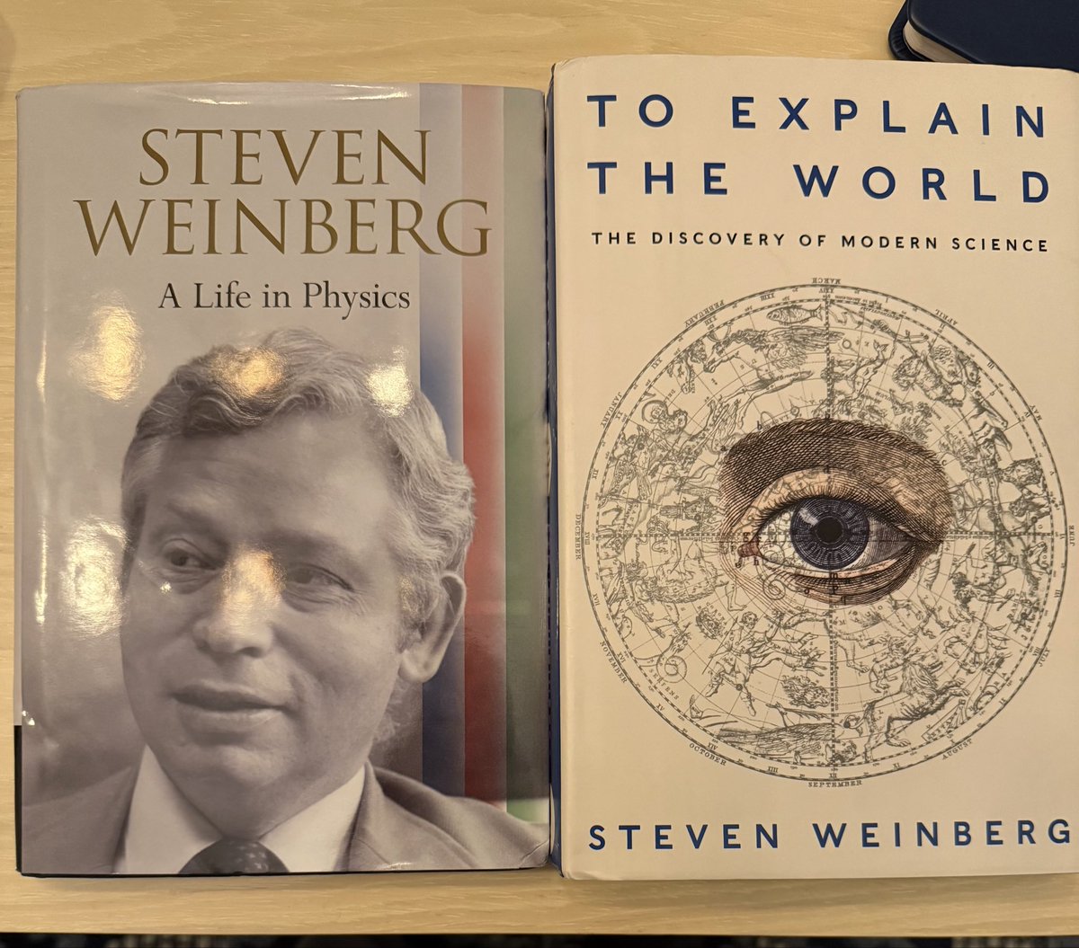 PeterHotez's tweet photo. Two of my favorite books from the late great @UTAustin physicist Nobel Laureate Steve Weinberg. In his autobiography I like reading about his move from Harvard to Texas and reflect on my family’s move to the @TXMedCenter similar observations. His Explain the World book is still one of my favorite history of science books, so simple yet elegant, straightforward. One of my intellectual heroes. Sad I never got to meet him…