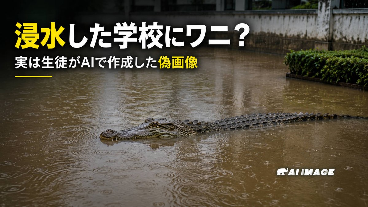ThaiHyper's tweet photo. タイの生徒がAIで「浸水した学校にワニ」画像、救助隊が捜索する騒ぎに
https://t.co/GiSVGYA9eO
タイ東部チョンブリ県サタヒープ郡で2026年7月23日、浸水した学校内にワニが現れたとする画像がSNS上で拡散し、行政当局や救助隊が捜索にあたる騒ぎとなりました。画像は後に、同校の生徒がAIを使って作成したものだったことが判明しました。地元メディア「Sattahip News」などが伝えています。