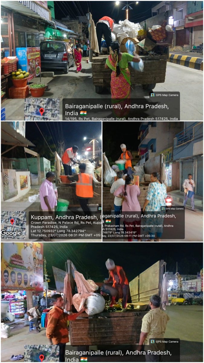 Kuppammpl's tweet photo. Night sweeping and commercial garbage collection activities were carried out at Kuppam Municipality as part of #SwachhaKuppam. 🧹♻️

@mohua.india
@SwachhBharatUrban
@SwachhaAndhra
@AndhraPradeshCM
@APDeputyCMO
@Dr.PonguruNarayana
@pattabhiramofficial
@MunicipalDepartment https://t.co/xVdneRVgIe