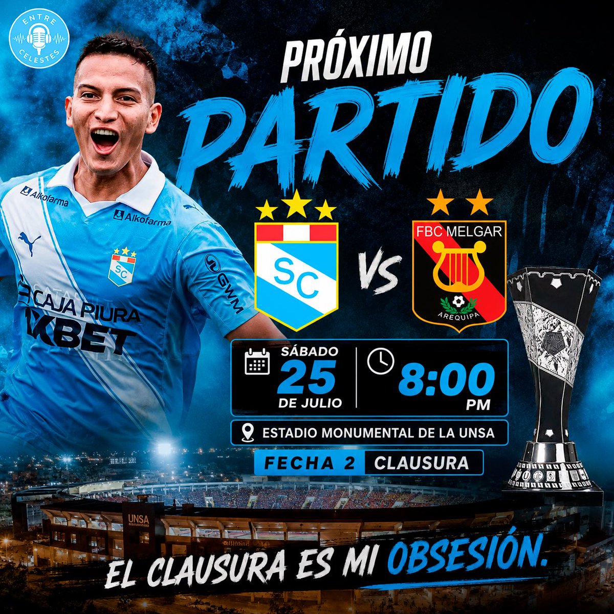 EntreSCelestes's tweet photo. ¡Vamos Por los 3 puntos!
Este sábado Sporting Cristal visita desde las 8:00pm a FBC Melgar por la segunda fecha del torneo clausura.
#entrescelestes #sportingcristal #torneoclausura🏆 #fuerzacristal🩵 #viralpost❤️❤️ https://t.co/NQ5sLm8j54