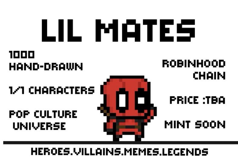 LilMatesPlace's tweet photo. This isn't a collection. It's a museum of pop culture🖼️

🎨 1000 Hand-Drawn 1/1 Characters
 🌎 Heroes • Villains • Memes • Legends
 ⛓️ Built on @RobinhoodApp 

Find the icon that shaped your childhood

#NFT #NFTCommunity #NFTCollectors #RobinhoodChain #PixelArt https://t.co/E09rxQB85u