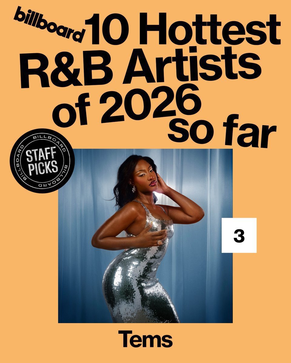 Afrobase_ng's tweet photo. Tems is sitting at number 3 on Billboard's hottest R&amp;B artists list for 2026 so far

Very impressive. https://t.co/j6ZD7zepo5