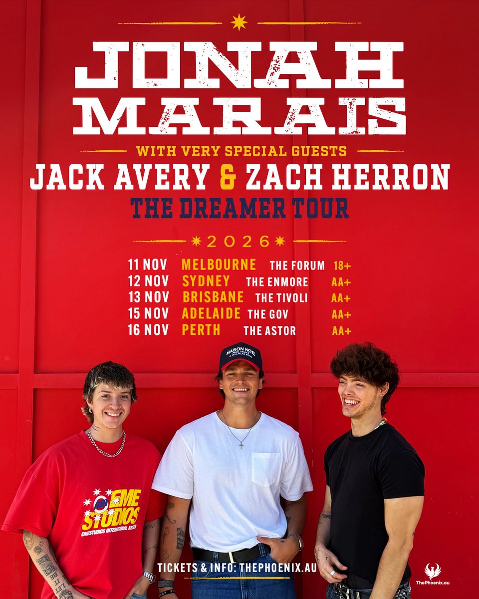 JonahMarais's tweet photo. So glad to be back with my brothers 🤝 

🇦🇺 Dreamer Tour tickets are now live on presale! General tickets go live on Monday local time. If you want access to presale tickets click https://t.co/uTeYrnJeHf 🎟️ 
VIP tickets are very limited quantityyyyy 🐨l https://t.co/9ggrp4q0PH