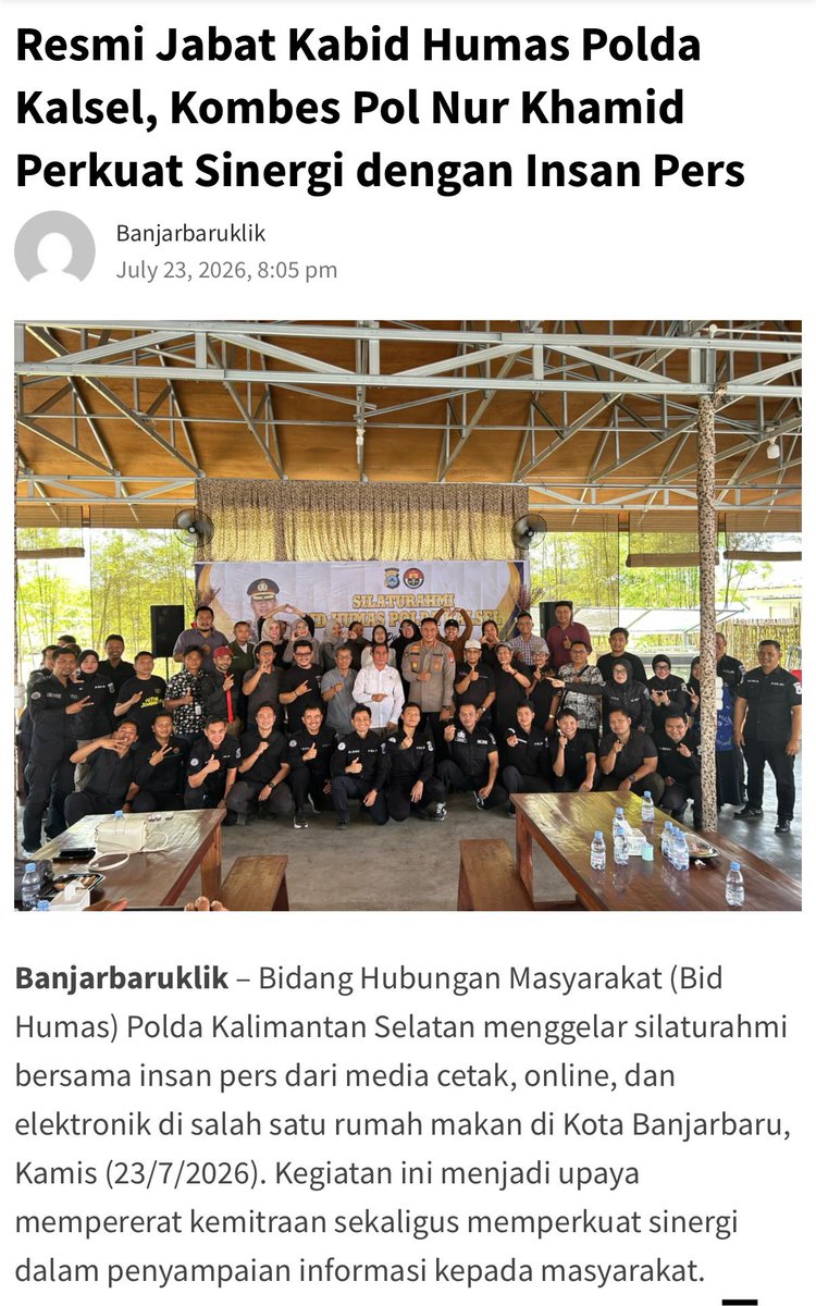 Randaamandaa's tweet photo. Bid Humas Polda Kalimantan Selatan menggelar kegiatan silaturahmi bersama insan pers dari media cetak, online, dan elektronik sebagai upaya mempererat kemitraan serta memperkuat sinergi dalam penyampaian informasi kepada masyarakat.

#PoldaKalsel
#PolriUntukMasyarakat
#Kalsel https://t.co/cFg6k6KRSw