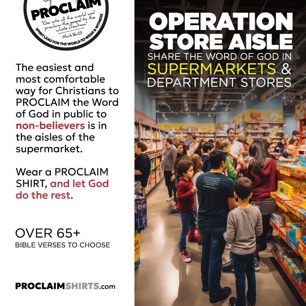 ProclaimShirts's tweet photo. @clayb974
@jgrob111
Christian, please join OPERATION STORE AISLE:
Wear a PROCLAIM SHIRT for a sliding Christian or non-believer in the supermarket.
https://t.co/BGECR0KLX5
#proclaim #faith #hope #eternallife #jesus #christian #bible #god #faith #jesuschrist #church #christ #prayer #gospel #holyspirit #pray #scripture #grace #catholic #sin #witness