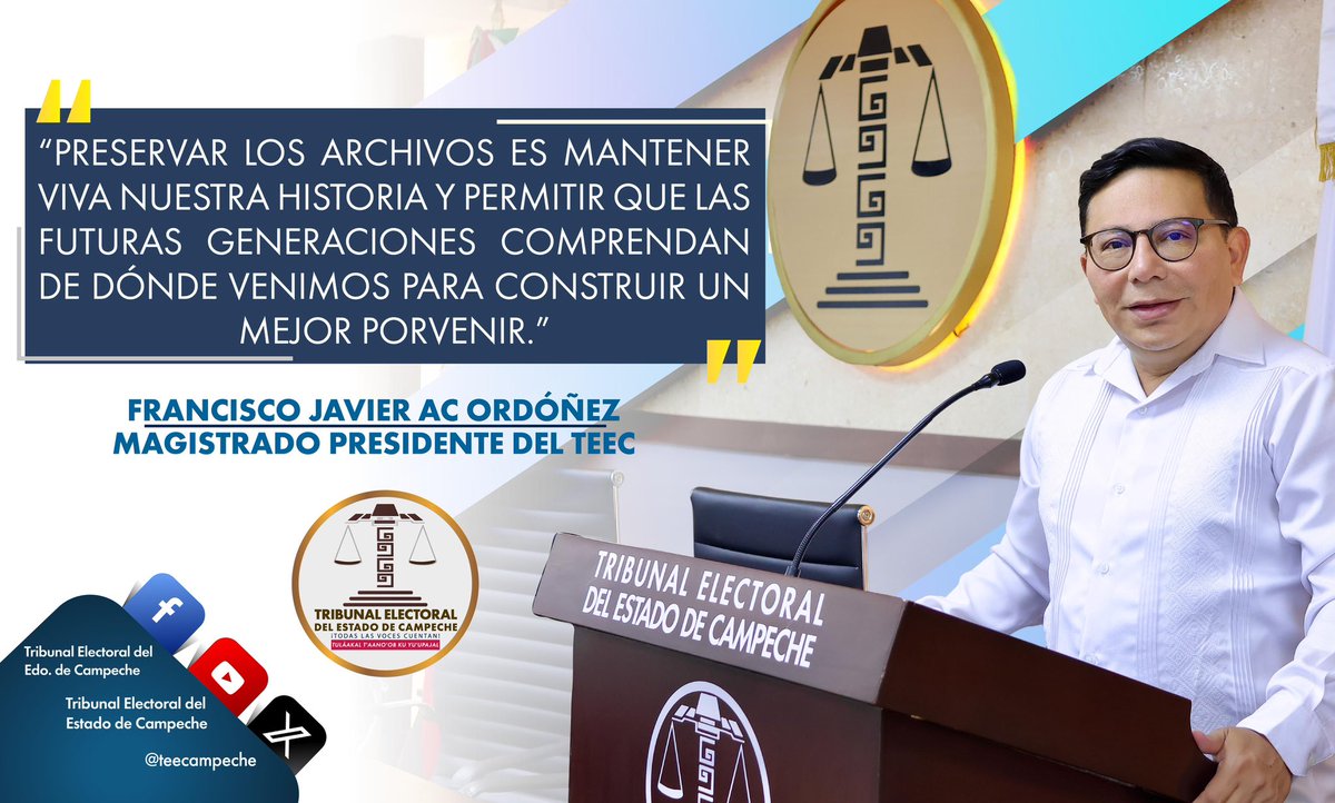 teecampeche's tweet photo. El Magistrado Presidente del #TEEC, @FranJAcOrdonez, destacó durante el curso “Administración de Archivos y Gestión Documental: Generalidades”, que cuidar un archivo no es solamente conservar documentos, sino resguardar la historia de las personas y de las instituciones, manteniendo viva la memoria institucional para las futuras generaciones.
#TodasLasVocesCuentan