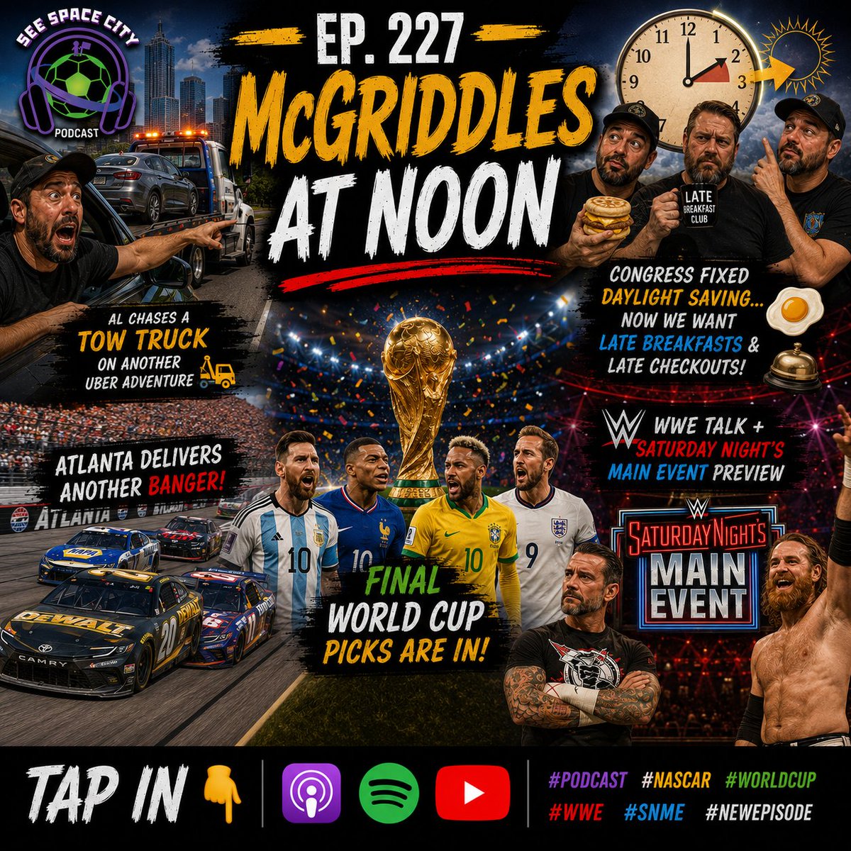 SpaceCityRE's tweet photo. 🔥 EP. 227 — McGriddles at Noon 🔥

🚗 @Alan13_GTO_ Uber adventures &amp; tow truck chases
🍳 @this_those says Late breakfasts should be a right

🏁 Atlanta recap
⚽ Final World Cup picks
💥 WWE &amp; SNME preview

Tap in 👇
https://t.co/pIYr34HDlR
#Podcast #NASCAR #WorldCup #WWE #SNME https://t.co/vaWD9RqE8O