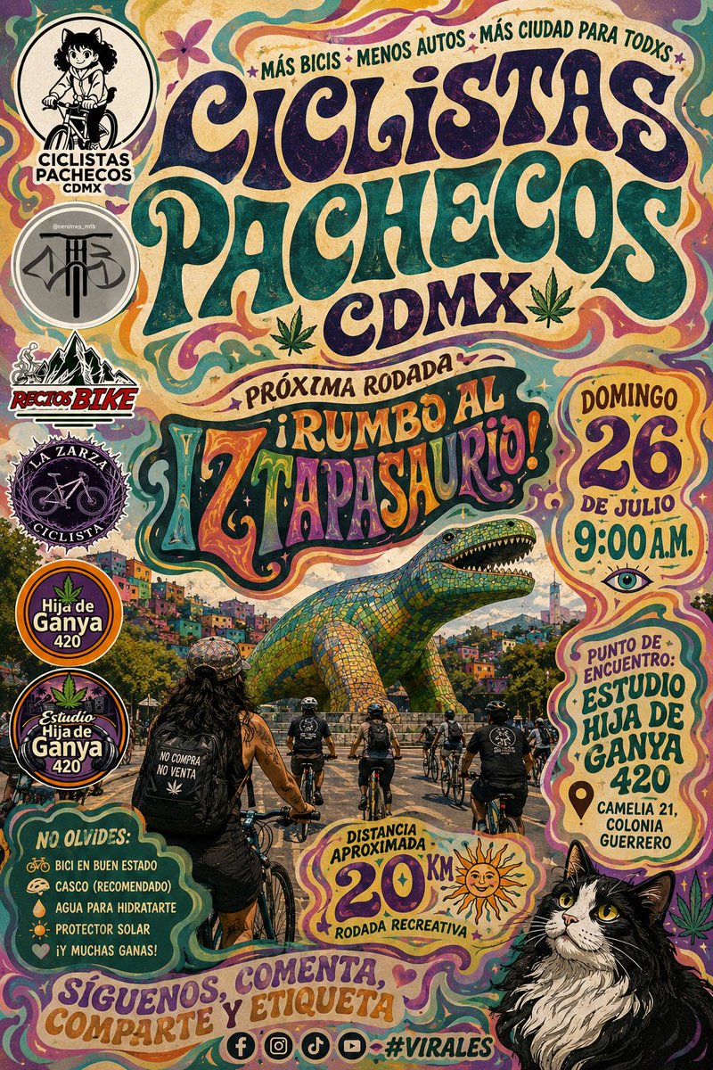 CdmxPachec33531's tweet photo. 🦖🚴 ¡Rumbo al Iztapasaurio!
📅 Domingo 26 de julio
🕘 9:00 a. m.
📍 Estudio Hija de Ganya 420
📌 Camelia 21, Col. Guerrero
Una rodada de aproximadamente 20 km llena de buena vibra y comunidad. ¿Te unes?
#CiclistasPachecosCDMX #Iztapasaurio #RodadaCDMX #CiclismoUrbano #CDMX 🚴💚 https://t.co/HvrCUyZAp0