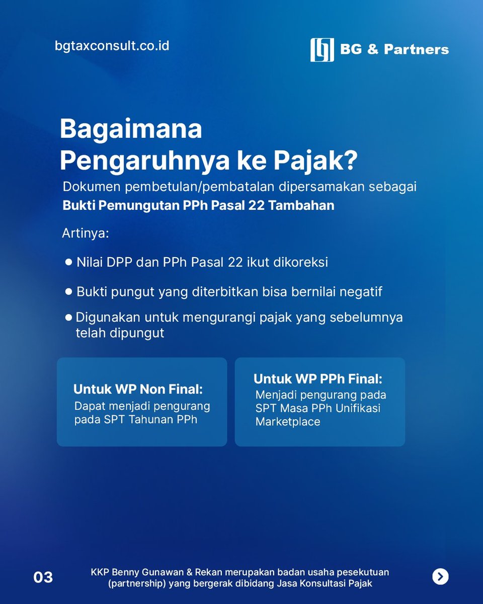KkpBenny's tweet photo. Terjadi retur atau pembatalan transaksi di marketplace? Pemungutan PPh Pasal 22 juga dapat dikoreksi melalui dokumen pembetulan atau pembatalan. Koreksi tersebut akan menghasilkan bukti pungut bernilai negatif sesuai ketentuan yang berlaku.

#Marketplace #PPh22 #Perpajakan #DJP https://t.co/yuQWZ1JgGU