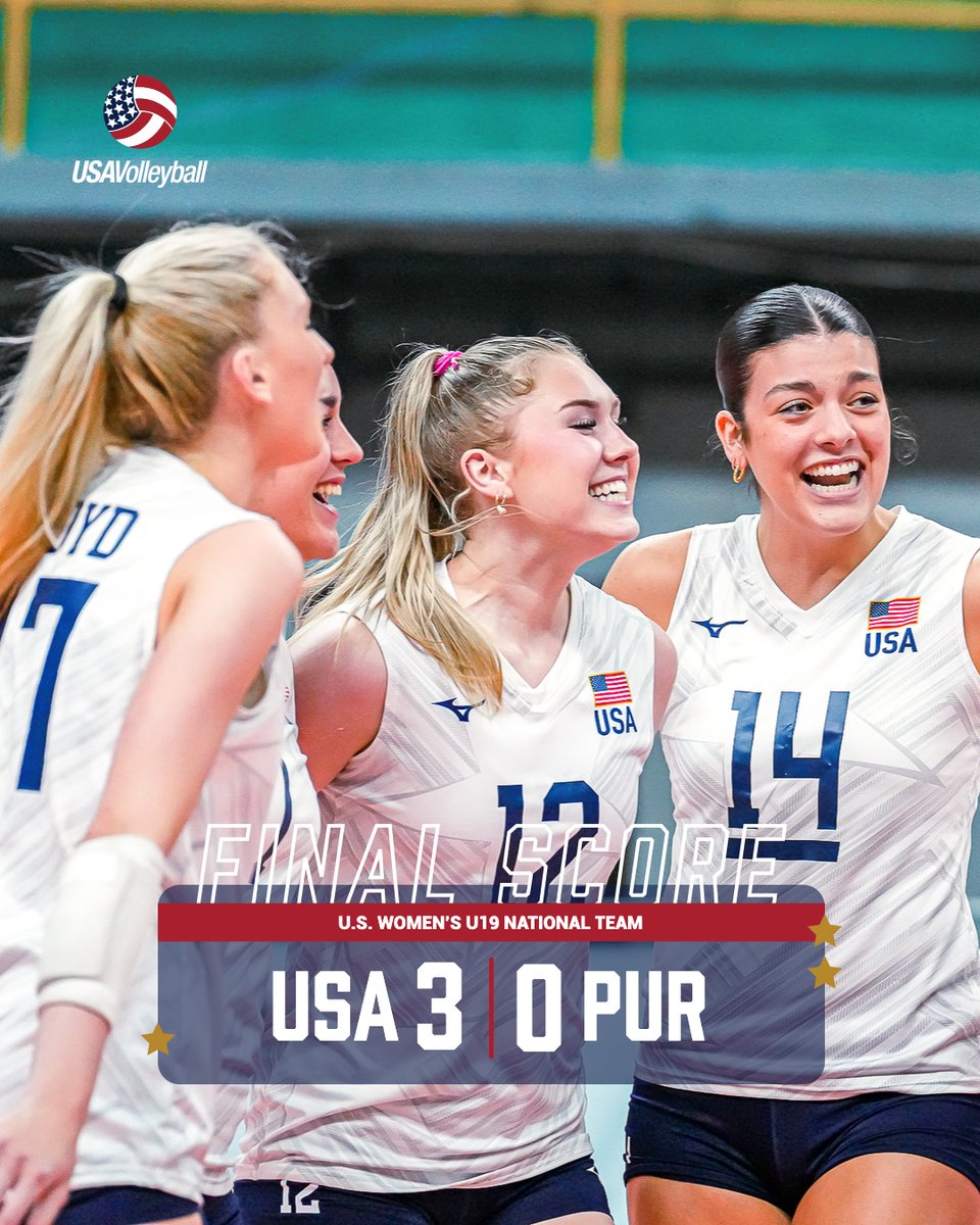 usavolleyball's tweet photo. Advanced to the finals!

With a dominant 3-0 (25-16, 25-12, 25-10) victory over Puerto Rico, the U.S. Women's U19 National Team secures their spot in the gold medal match on Friday, July 24 at 3 pm PT.

Recap: 🔗 in bio https://t.co/5BW1TloKzs