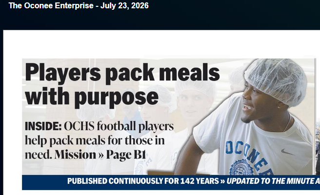 Darius__42's tweet photo. Honored to make the front page of the paper representing the squad on this one!
My teammates and I joined @MealsToMission to pack 10,000 meals!  8,500 to orphanages in Ghana 
 1,500 for our local community. Football built the bond, but giving back built the culture. More than football it's serving others!

#OconeeFootball #MoreThanAnAthlete #GiveBack #MealsToMission